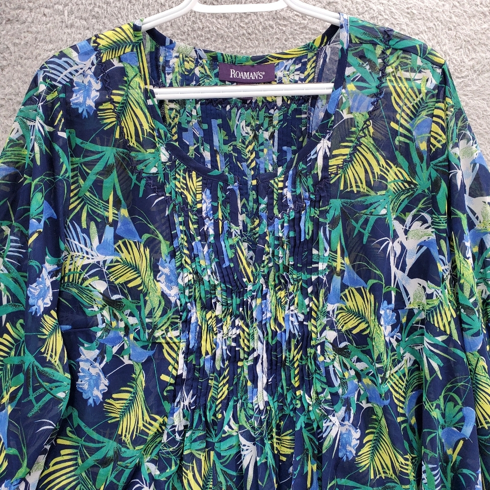 Roaman's Blue and Green Floral Tunic - Picture 3 of 10